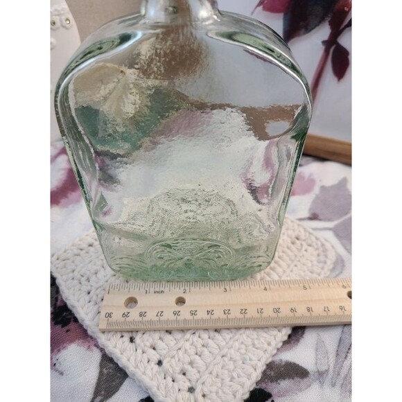 Vintage Green Glass Decanter Bottle 20cm Embossed Textured Decorative Barware - Picture 5 of 8